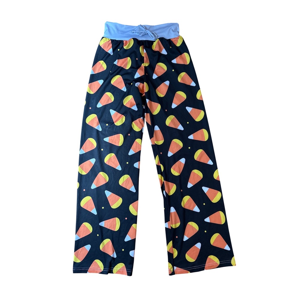 Pajama Pants Women Black Candy Corn Halloween Holiday Lounge SIZE S